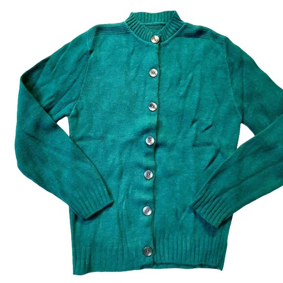 Vintage 1940s -1950s Forest Green Long Sleeve Cardigan Sweater - Picture 4 of 6